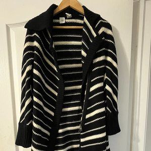 ARMANI EXCHANGE FULL ZIP BLACK WHITE STRIPE LONG CARDIGAN SWEATER WOMEN MEDIUM